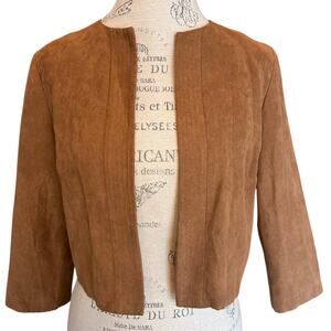 Jessica Howard Open Front Cropped Blazer Brown Size 12 Soft Lightweight Jacket